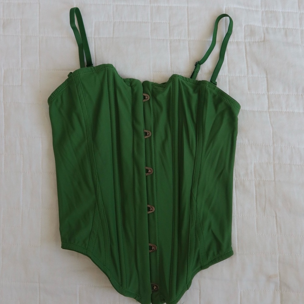 Urban Outfitters Green Button-Front Corset Bodysuit